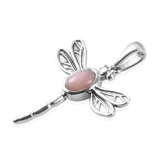Pink Opal Dragonfly Pendant in Sterling Silver - Picture 1 of 5